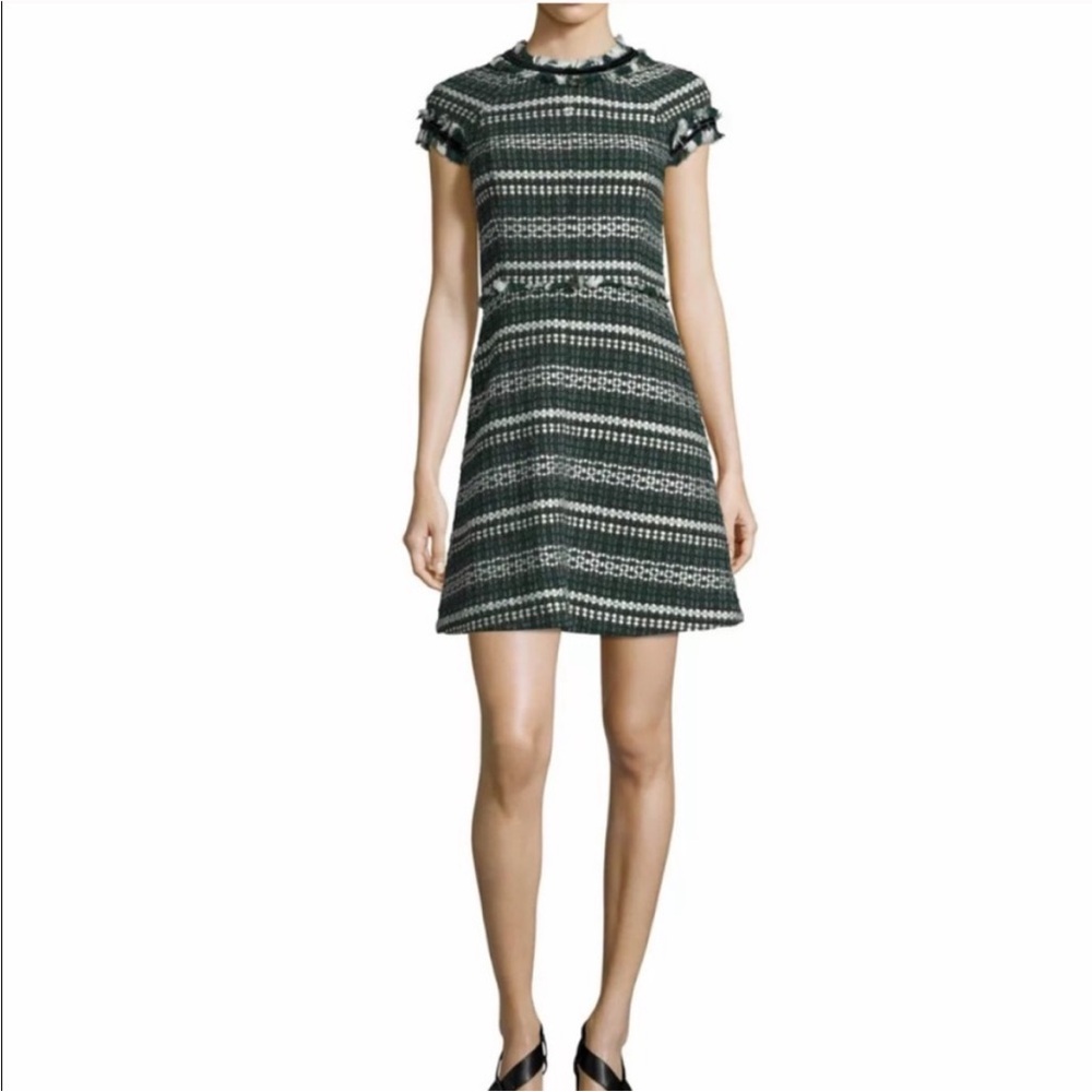 Tory Burch Green and White Striped Mini Dress